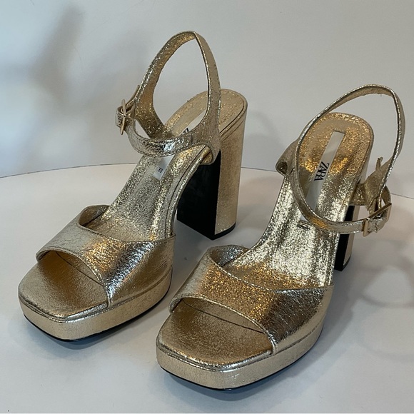 Zara gold metallic platform sandals nwt size 8 3332/810 - Picture 6 of 15